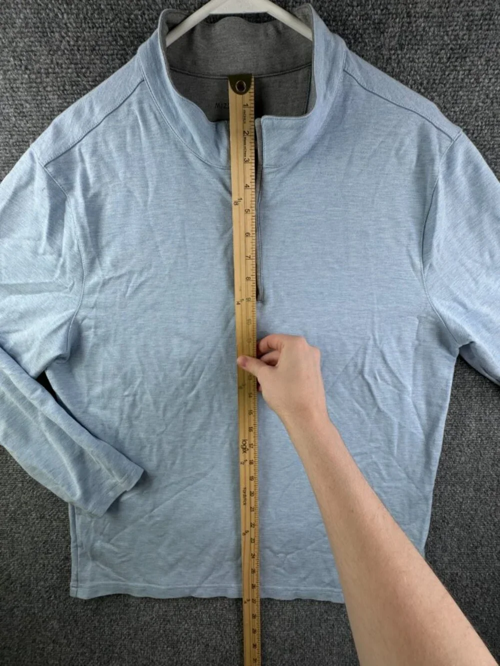 Mizzen Main Sweater Men Large Blue 1/4 Zip Pullover Casual Rayon Nylon Stretch